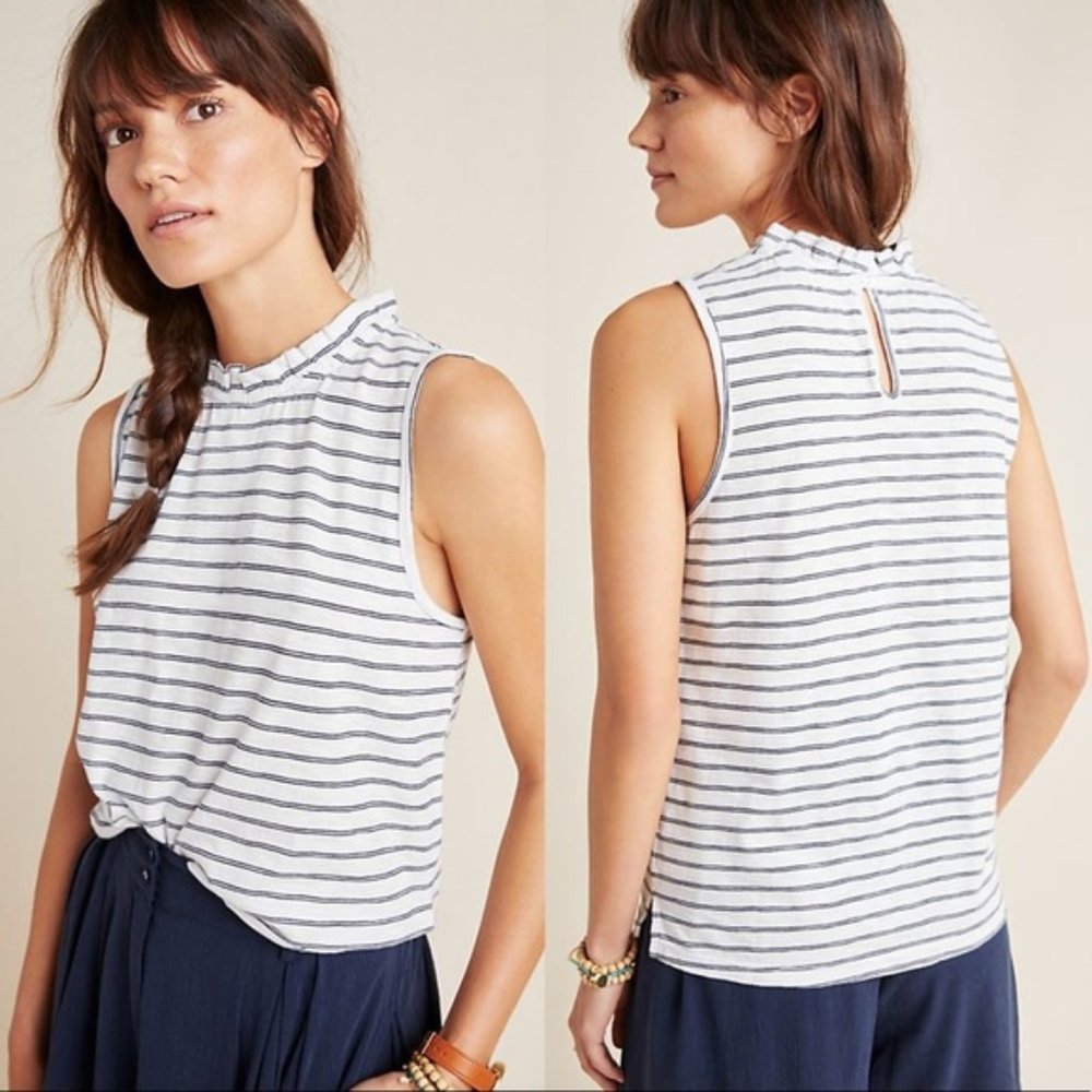 Anthropologie t.la Theia Stripe Ruffled Top - Sz. M
